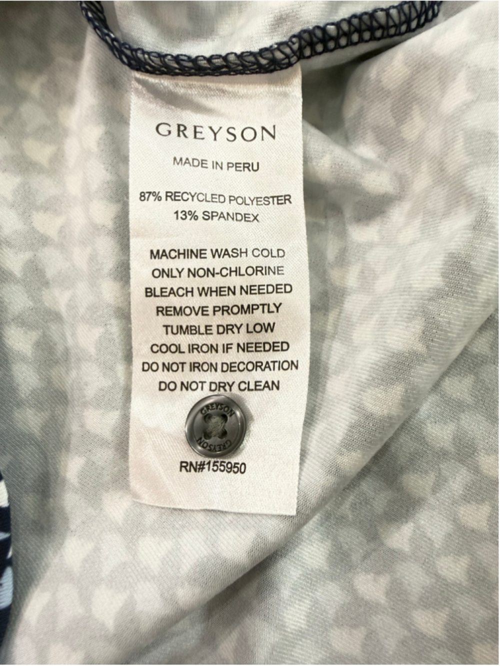 Greyson woman’s polo Shirt Size M Blue White wolf Patterned Golf Shirt, cc embro - Picture 7 of 11